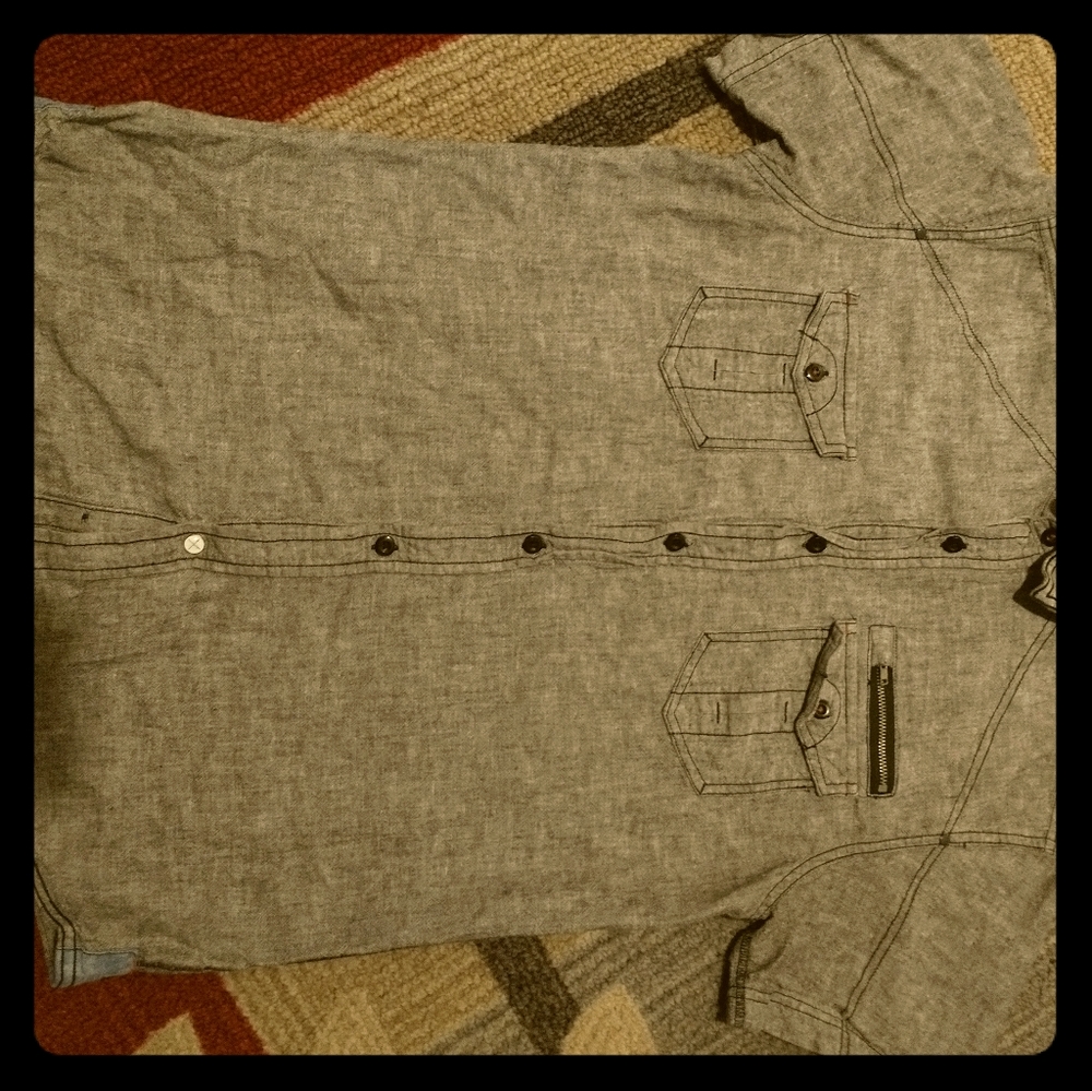 Drill light wash jean buttondown Med